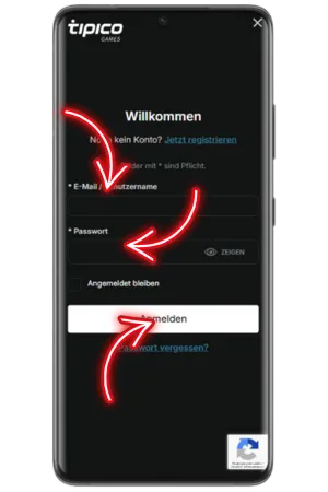 Tipico Login Formular Eingabe