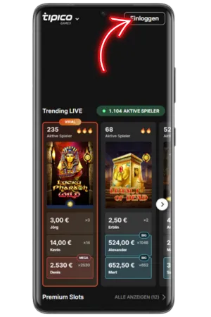 Tipico Registrierung App Homepage Button