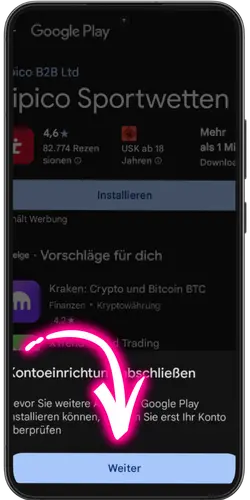 Tipico Android App Klicken Sie auf die Schaltflache Weiter